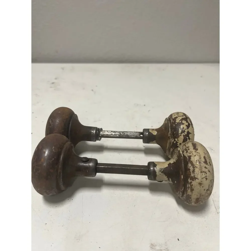 Pair Vintage Metal Door Knob Set Architectural Salvage Patina